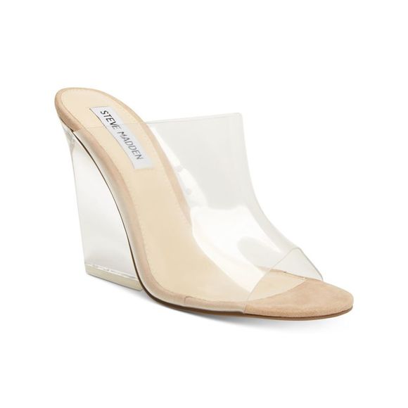 STEVE MADDEN Shoes - STEVE MADDEN Womens Clear Padded Perforated Evolve Wedge Slide Dress Sandals 8 M